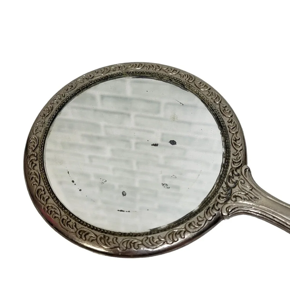 Vintage Ornate Floral‎ Silverplate Hand Mirror Victorian Vanity Decor AS IS